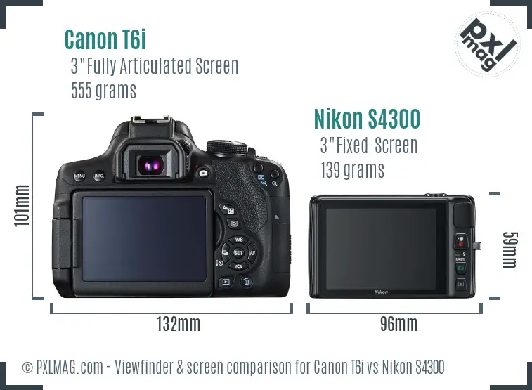 Canon T6i vs Nikon S4300 Screen and Viewfinder comparison