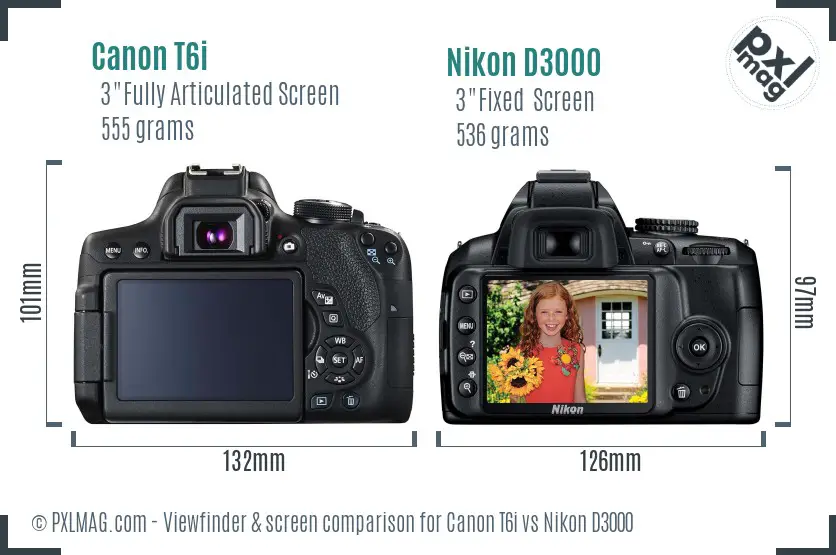Canon T6i vs Nikon D3000 Screen and Viewfinder comparison