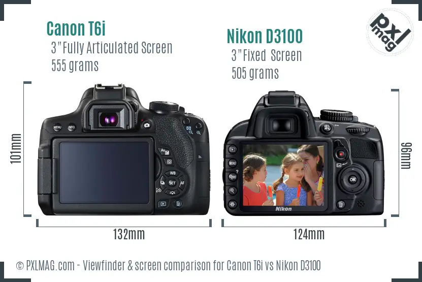 Canon T6i vs Nikon D3100 Screen and Viewfinder comparison