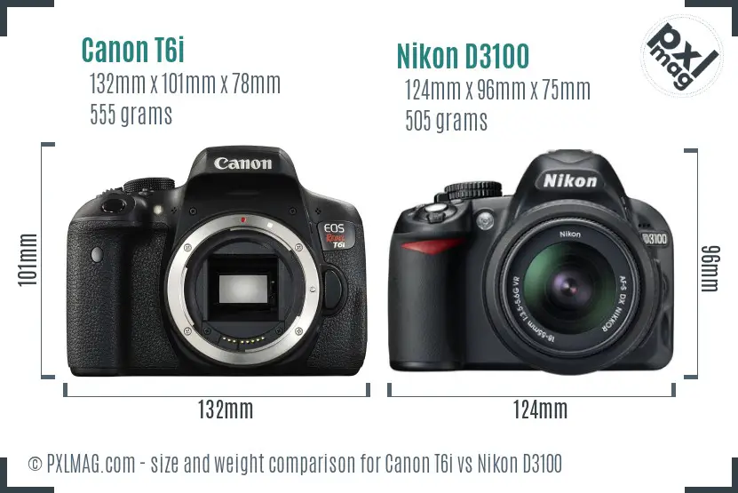 Canon T6i vs Nikon D3100 size comparison