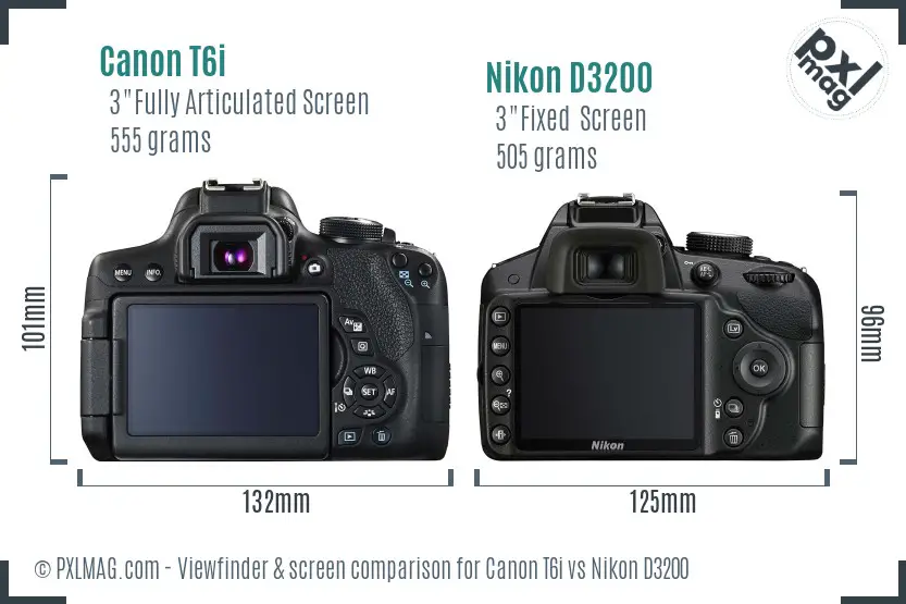 Canon T6i vs Nikon D3200 Screen and Viewfinder comparison