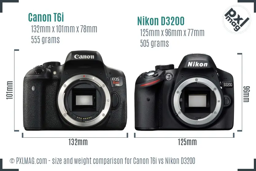 Canon T6i vs Nikon D3200 size comparison