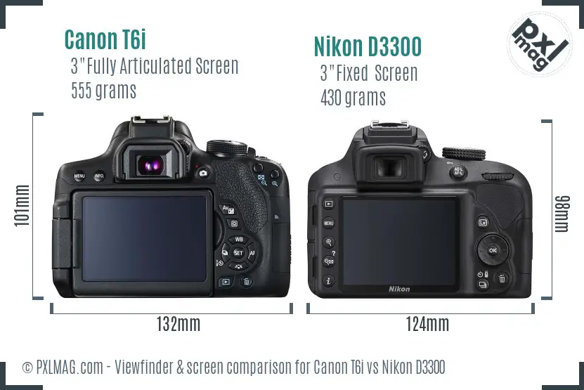 Canon T6i vs Nikon D3300 Screen and Viewfinder comparison