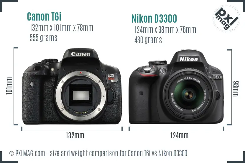 Canon T6i vs Nikon D3300 size comparison