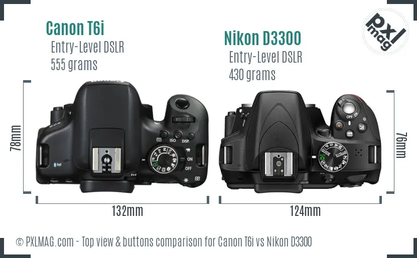 Canon T6i vs Nikon D3300 top view buttons comparison