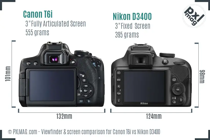 Canon T6i vs Nikon D3400 Screen and Viewfinder comparison
