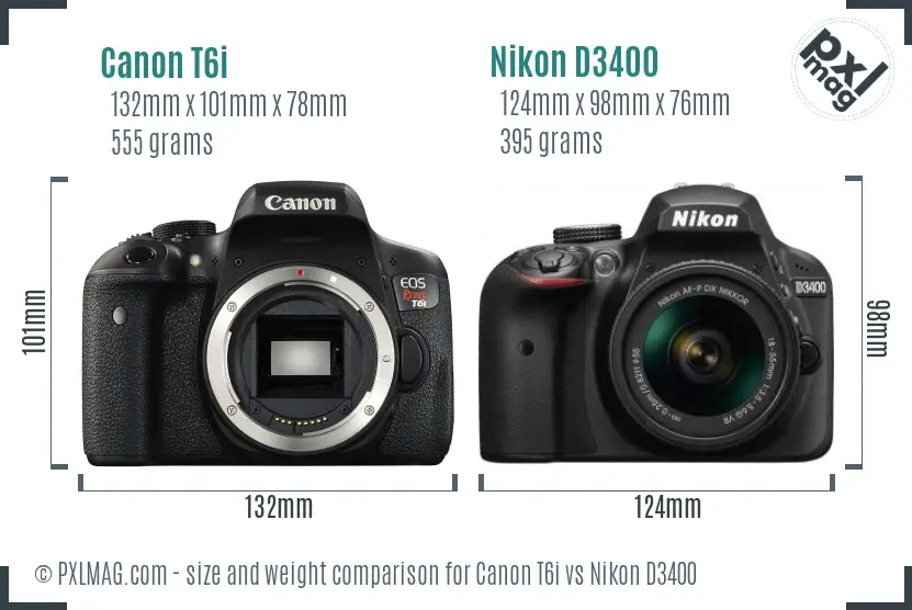 Canon T6i vs Nikon D3400 size comparison