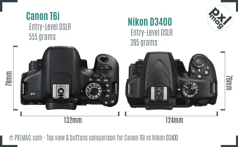Canon T6i vs Nikon D3400 top view buttons comparison