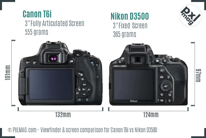 Canon T6i vs Nikon D3500 Screen and Viewfinder comparison