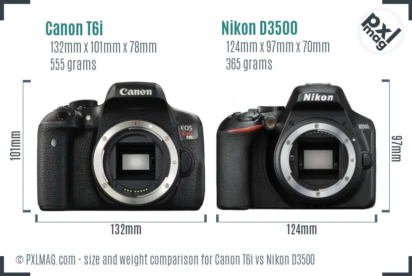 Canon T6i vs Nikon D3500 size comparison