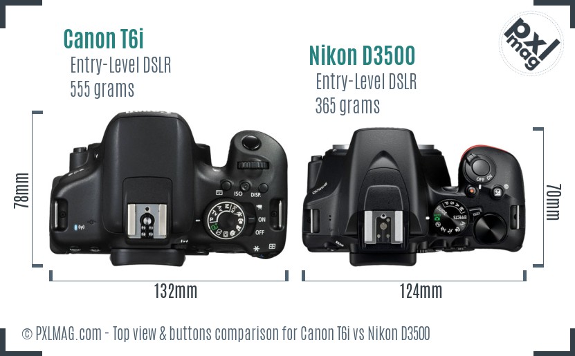 Canon T6i vs Nikon D3500 top view buttons comparison