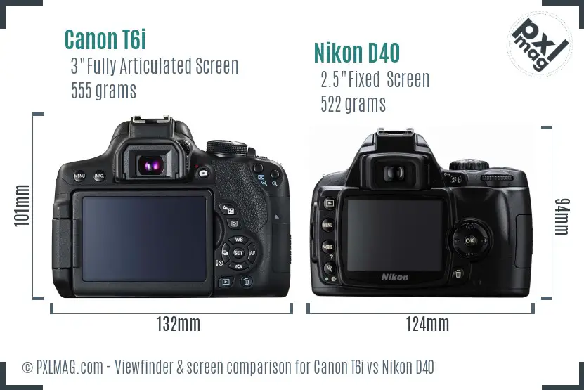 Canon T6i vs Nikon D40 Screen and Viewfinder comparison