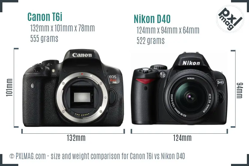 Canon T6i vs Nikon D40 size comparison