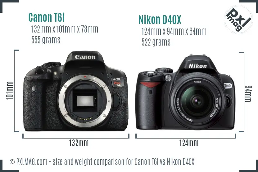 Canon T6i vs Nikon D40X size comparison