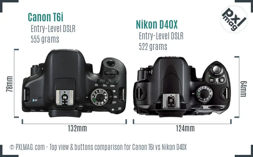 Canon T6i vs Nikon D40X top view buttons comparison