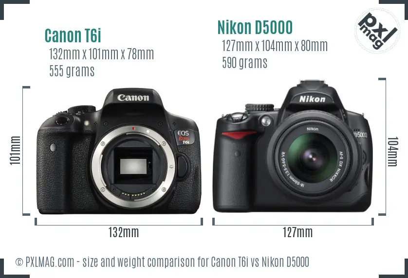 Canon T6i vs Nikon D5000 size comparison