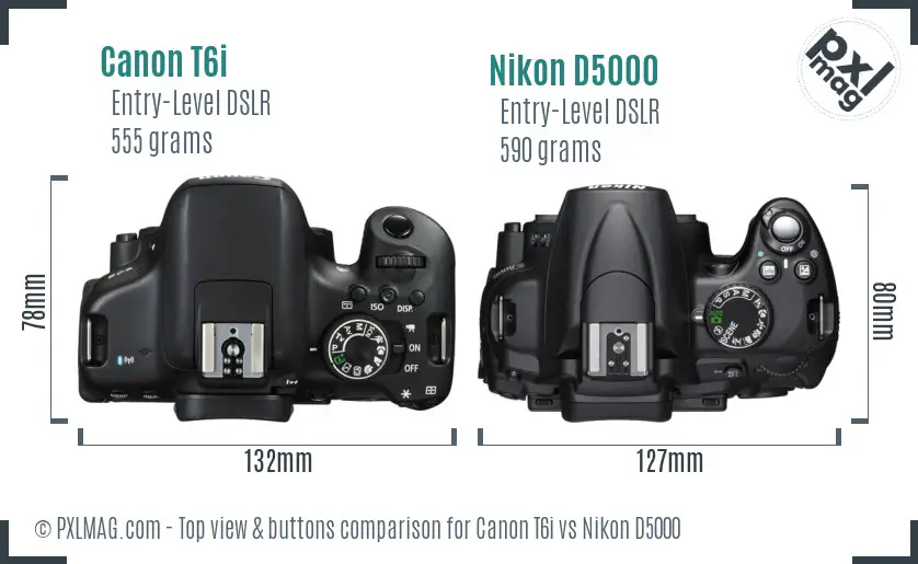 Canon T6i vs Nikon D5000 top view buttons comparison