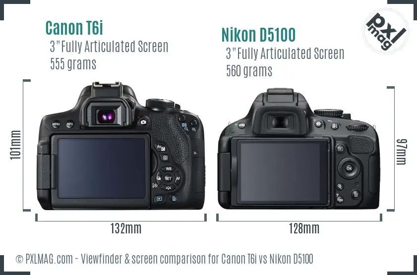 Canon T6i vs Nikon D5100 Screen and Viewfinder comparison