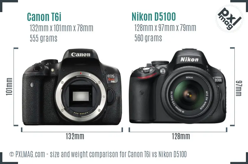 Canon T6i vs Nikon D5100 size comparison