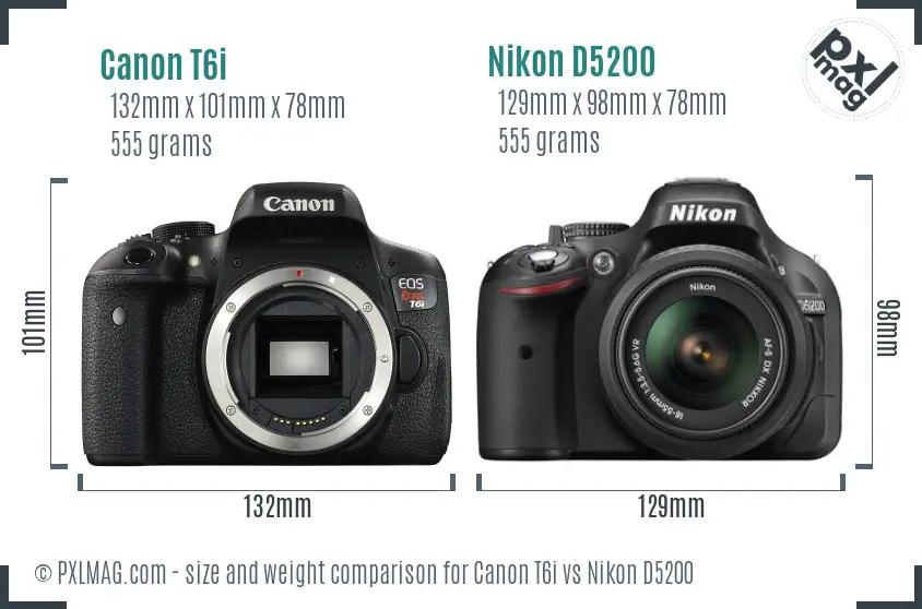 Canon T6i vs Nikon D5200 size comparison