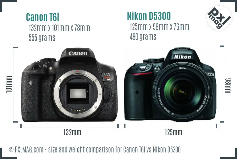 Canon T6i vs Nikon D5300 size comparison