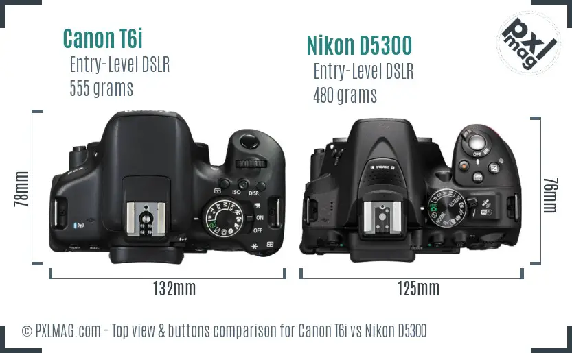Canon T6i vs Nikon D5300 top view buttons comparison
