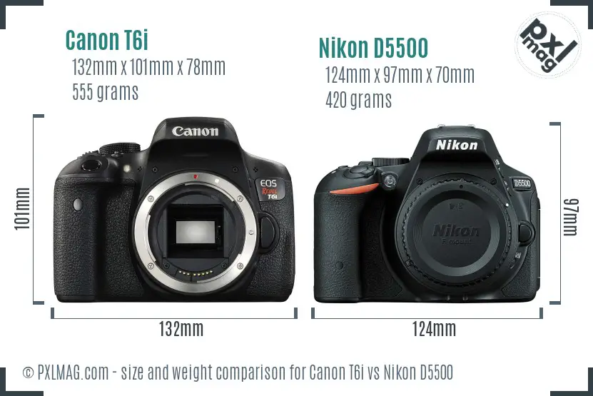 Canon T6i vs Nikon D5500 size comparison