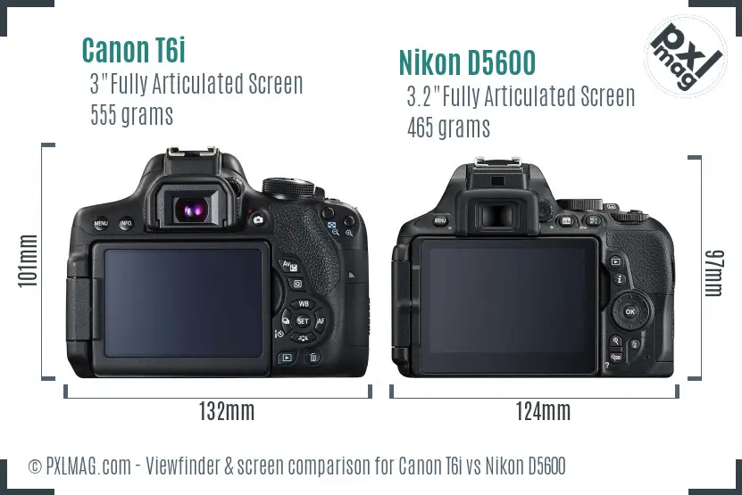 Canon T6i vs Nikon D5600 Screen and Viewfinder comparison