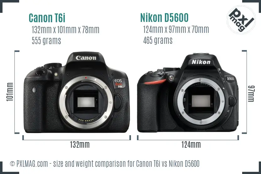 Canon T6i vs Nikon D5600 size comparison