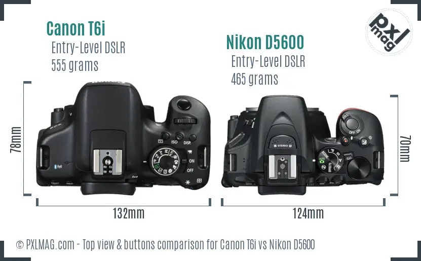 Canon T6i vs Nikon D5600 top view buttons comparison