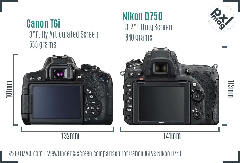 Canon T6i vs Nikon D750 Screen and Viewfinder comparison Canon T6i vs Nikon D750 Screen and Viewfinder comparison