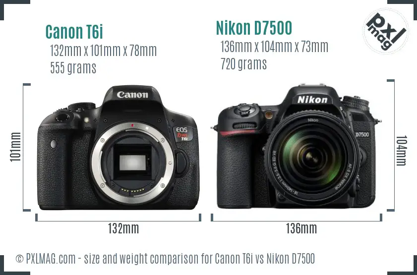 Canon T6i vs Nikon D7500 size comparison Canon T6i vs Nikon D7500 size comparison