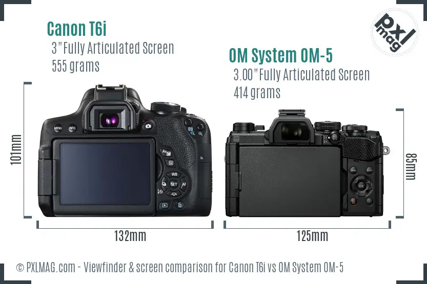 Canon T6i vs OM System OM-5 Screen and Viewfinder comparison Canon T6i vs OM System OM-5 Screen and Viewfinder comparison