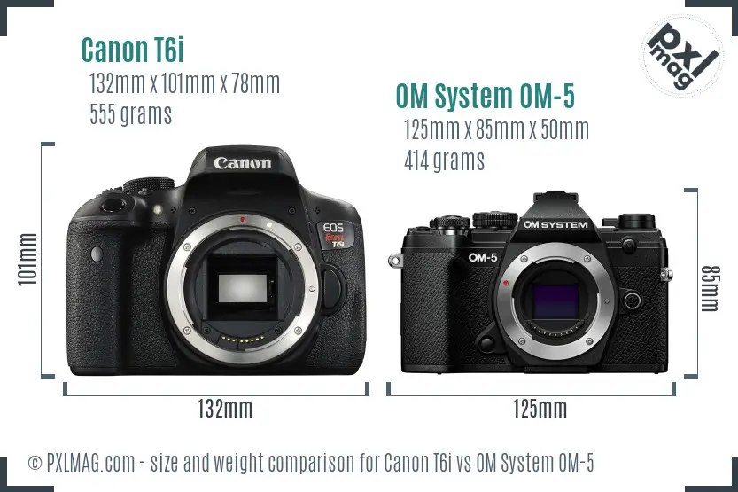 Canon T6i vs OM System OM-5 size comparison Canon T6i vs OM System OM-5 size comparison