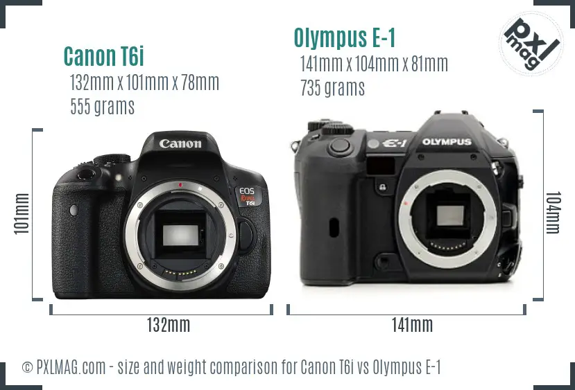 Side-by-side physical size and ergonomics comparison of Canon T6i and Olympus E-1