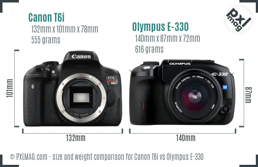 Canon T6i vs Olympus E-330 size comparison Canon T6i vs Olympus E-330 size comparison