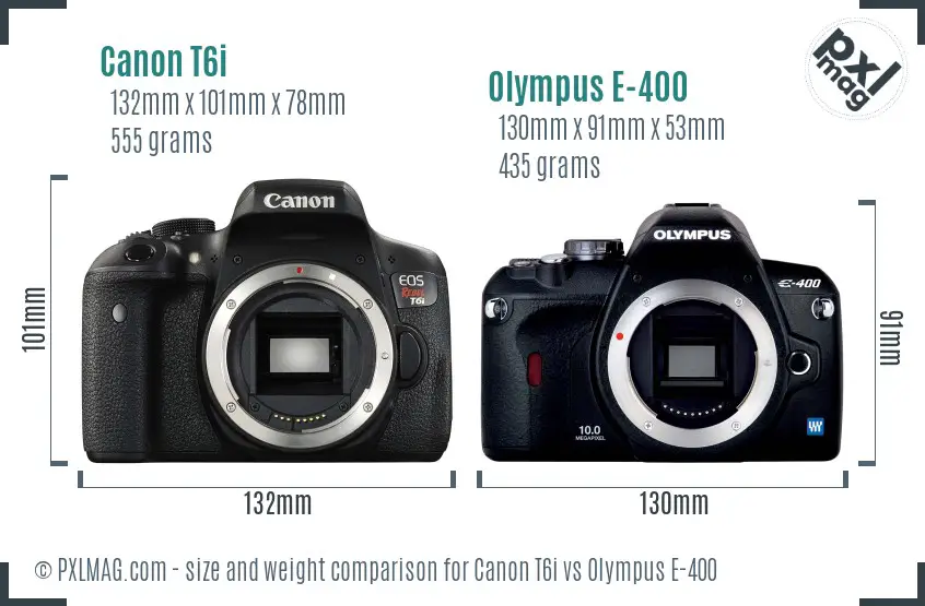 Canon T6i vs Olympus E-400 size comparison