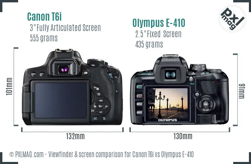 Canon T6i vs Olympus E-410 Screen and Viewfinder comparison