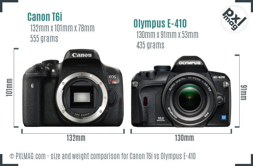 Canon T6i vs Olympus E-410 size comparison