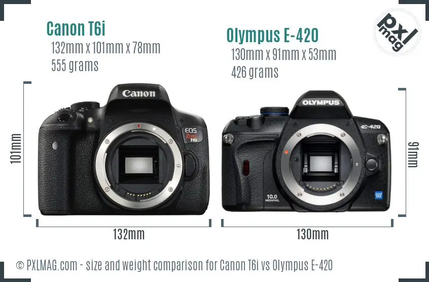 Canon T6i vs Olympus E-420 size comparison