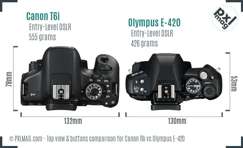 Canon T6i vs Olympus E-420 top view buttons comparison