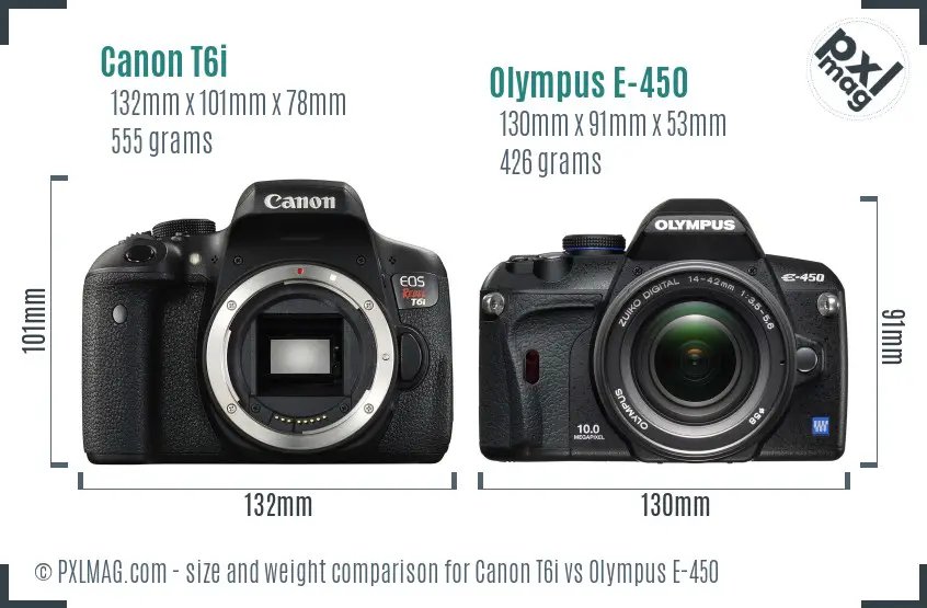 Canon T6i vs Olympus E-450 size comparison