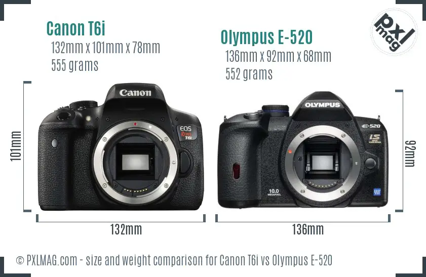 Canon T6i vs Olympus E-520 size comparison