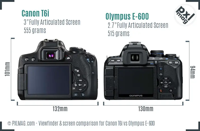 Canon T6i vs Olympus E-600 Screen and Viewfinder comparison