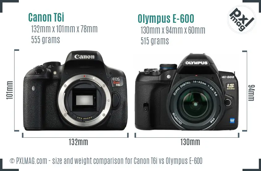 Canon T6i vs Olympus E-600 size comparison