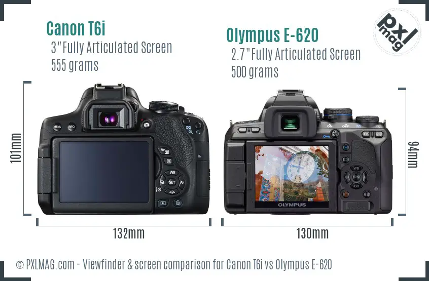 Canon T6i vs Olympus E-620 Screen and Viewfinder comparison