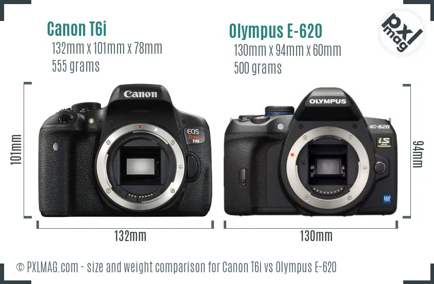 Canon T6i vs Olympus E-620 size comparison