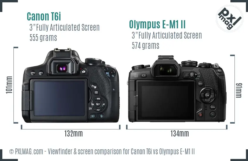 Canon T6i vs Olympus E-M1 II Screen and Viewfinder comparison