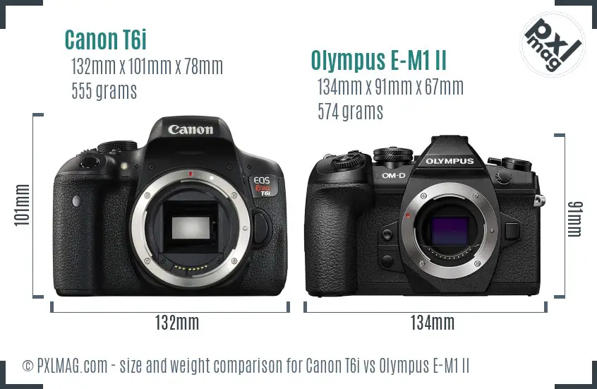 Canon T6i vs Olympus E-M1 II size comparison