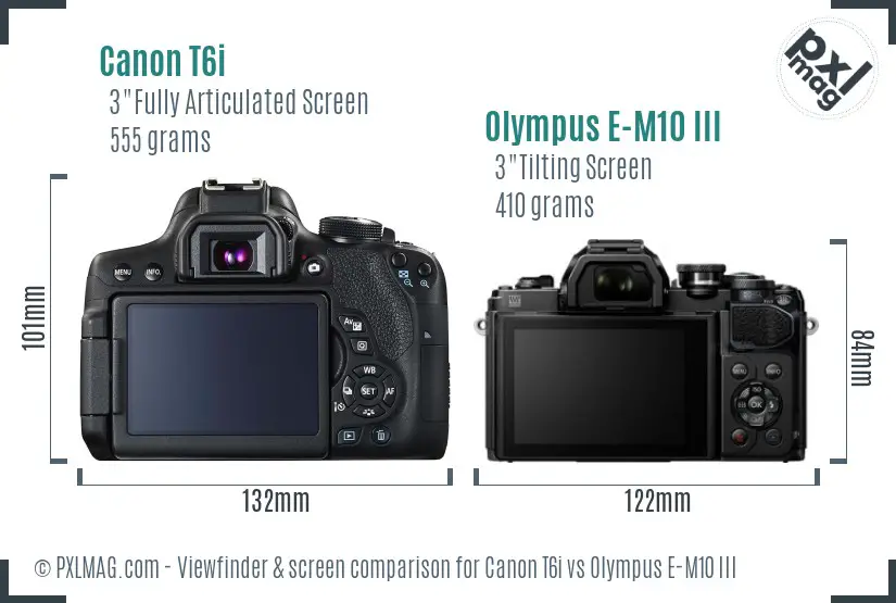 Canon T6i vs Olympus E-M10 III Screen and Viewfinder comparison